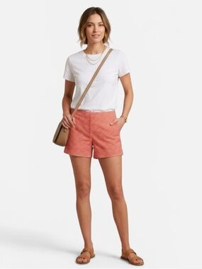 NWT Banana Republic Ryan Fit Coral Red Geometric Print Cuffed Hem Shorts Size 8